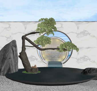 现代风格景墙SU模型下载